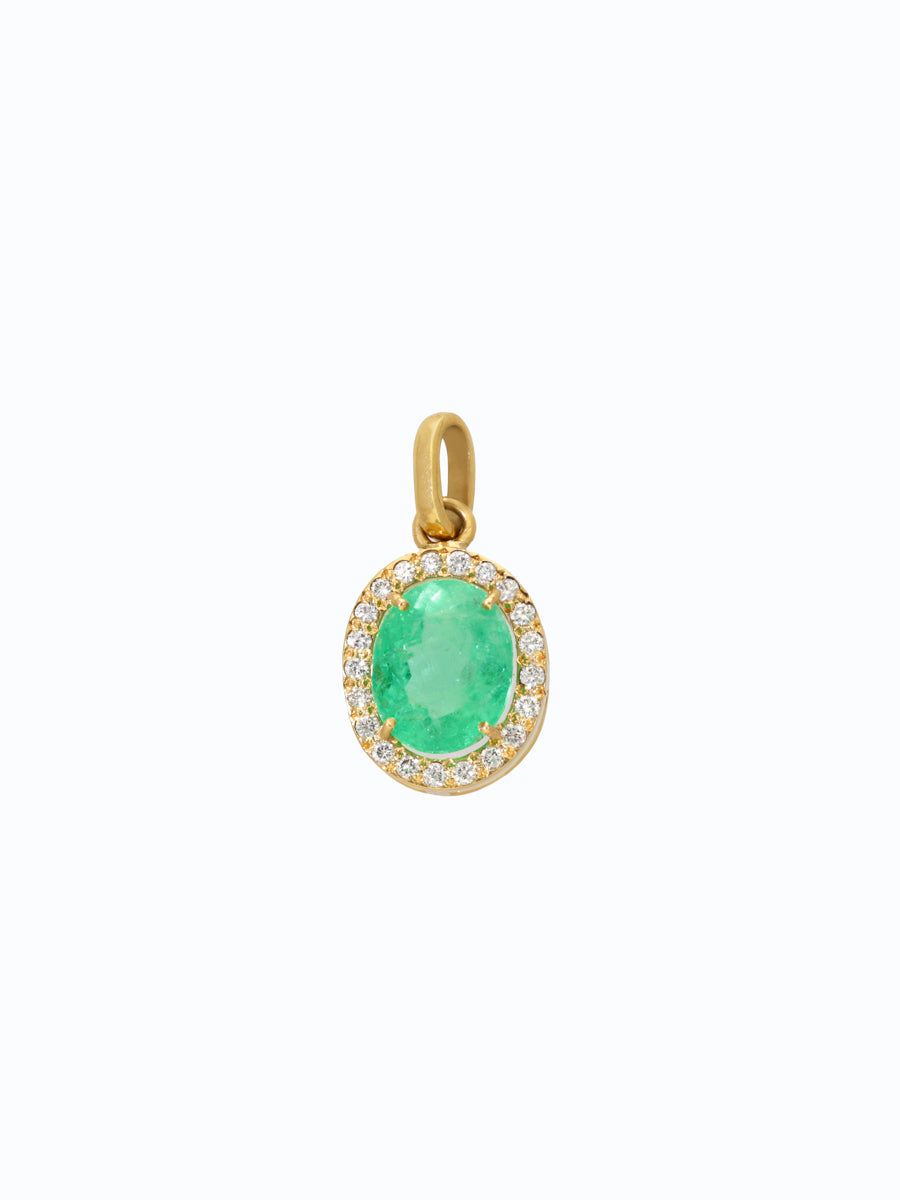 Dije de oro 18k con esmeralda cushion y diamantes