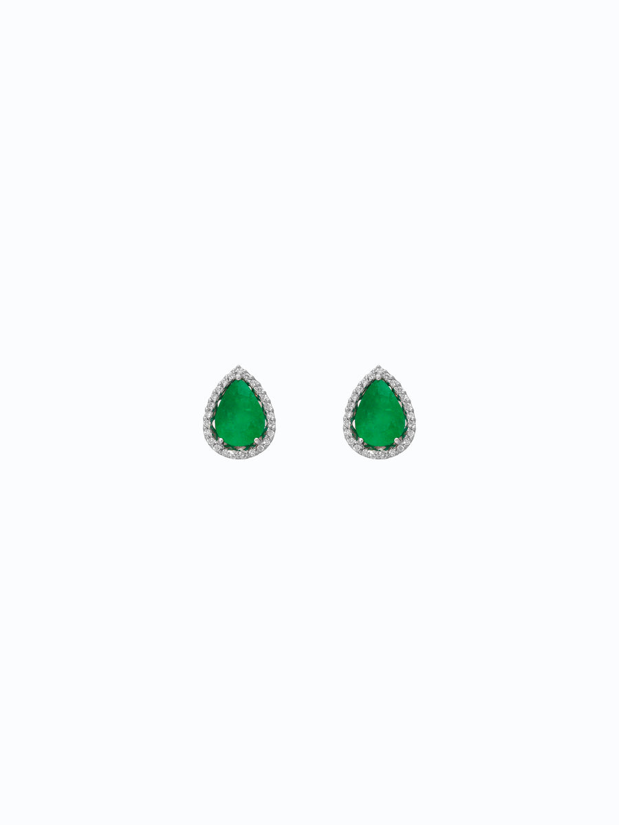 Aretes de oro 18k con esmeralda en gota y diamantes