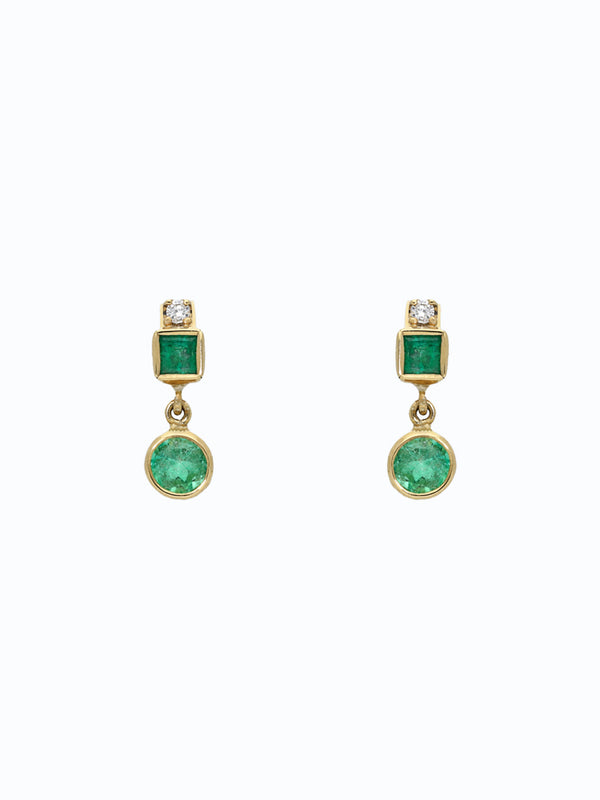 Aretes de oro 18k con esmeralda y diamante