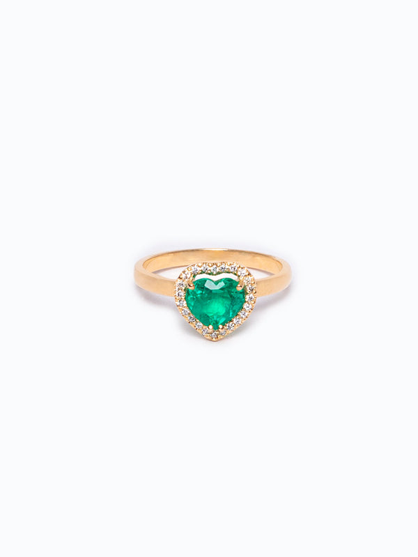 Anillo de oro de 18k con esmeralda corazón y diamantes