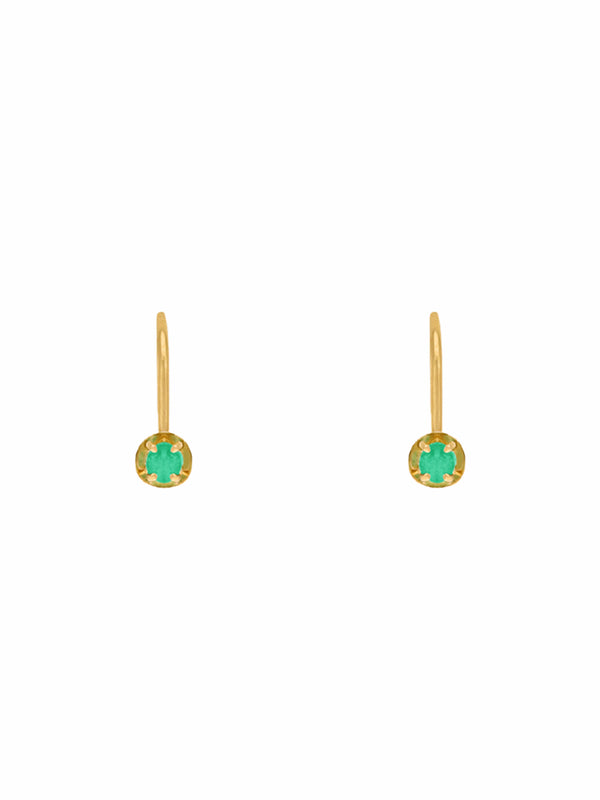 Aretes de oro 18k diseño gancho con esmeralda