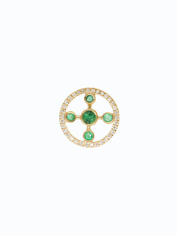 Dije de oro 18k con esmeraldas y diamantes diseño cruz