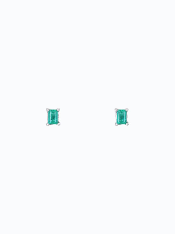 Aretes de oro blanco de 18k con esmeralda rectangular