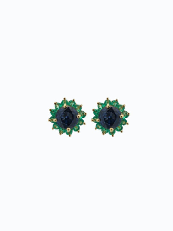 Aretes de oro 18k con zafiro y esmeraldas