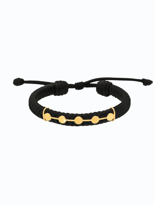 Pulsera de cuero con oro 18k diseño 5 monedas