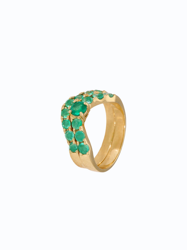 Anillo argolla y pis argolla de oro 18k, con esmeraldas