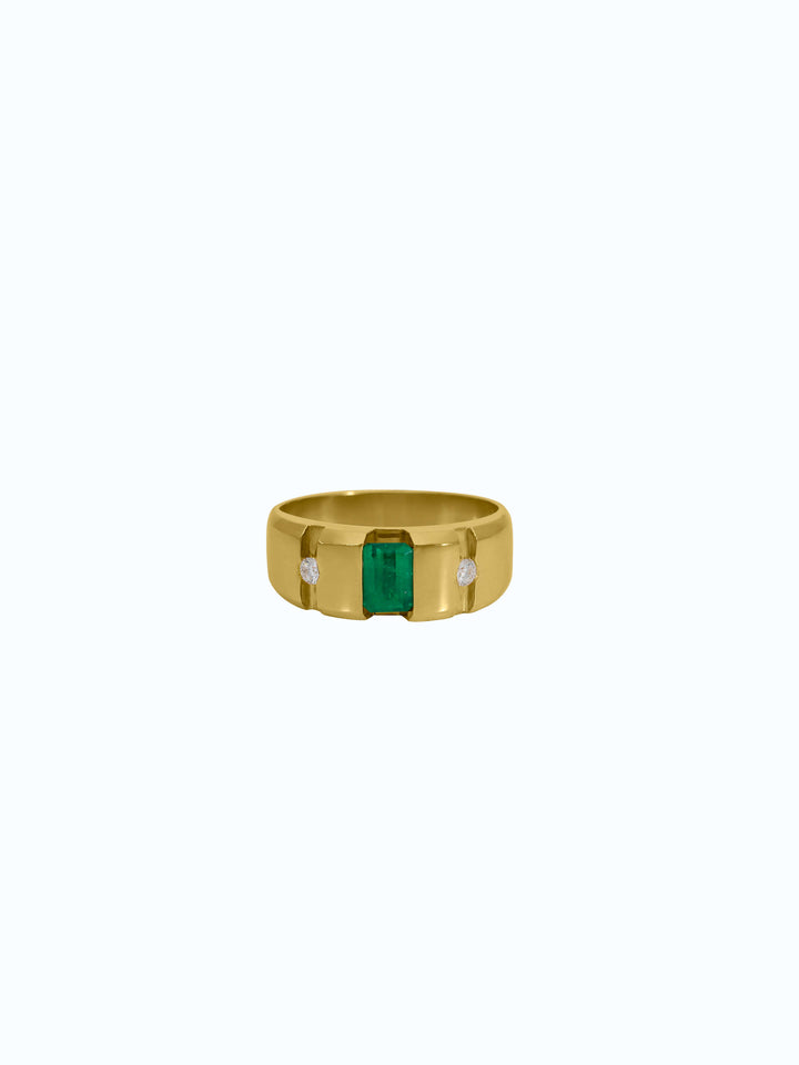 Anillo de oro 18k con esmeralda y diamantes 