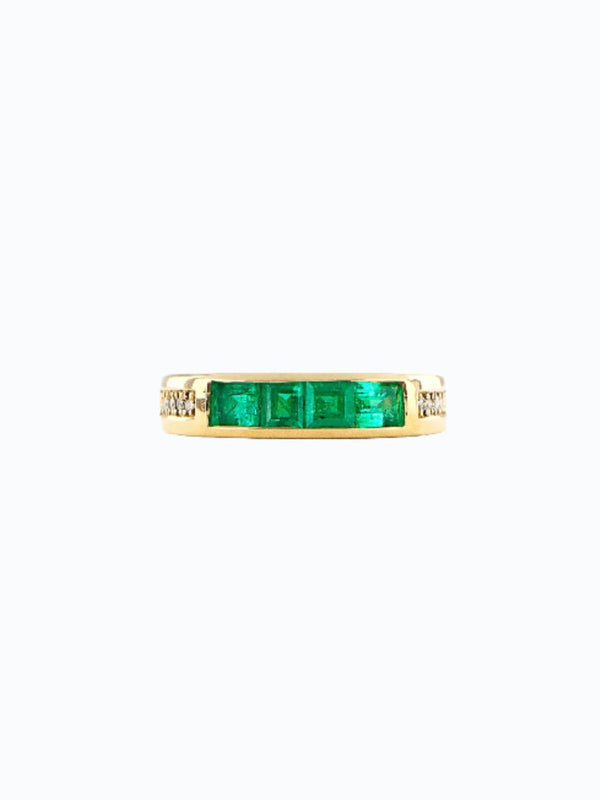 Anillo de oro 18k con esmeraldas y diamantes