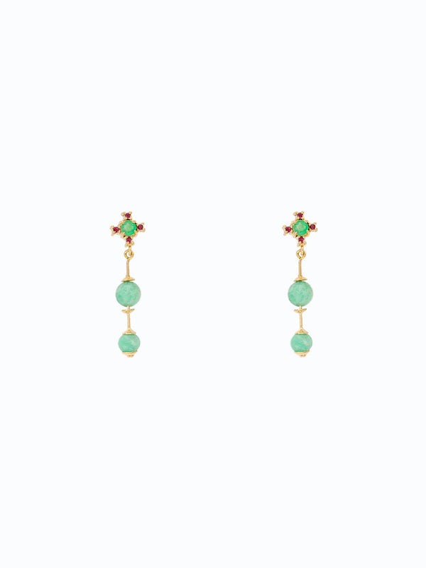 Aretes de oro 128k con esmeraldas balín y rubies