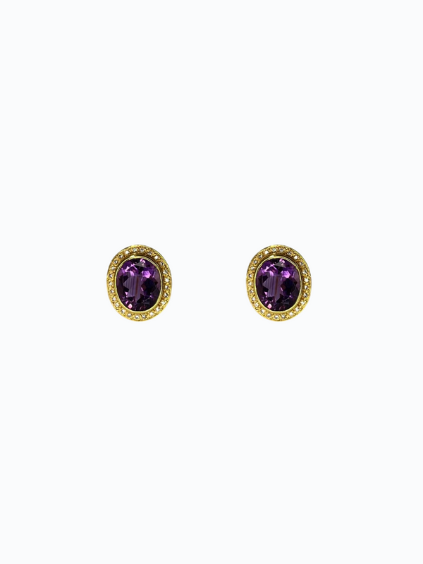 Aretes de oro 18k con amatista y diamantes