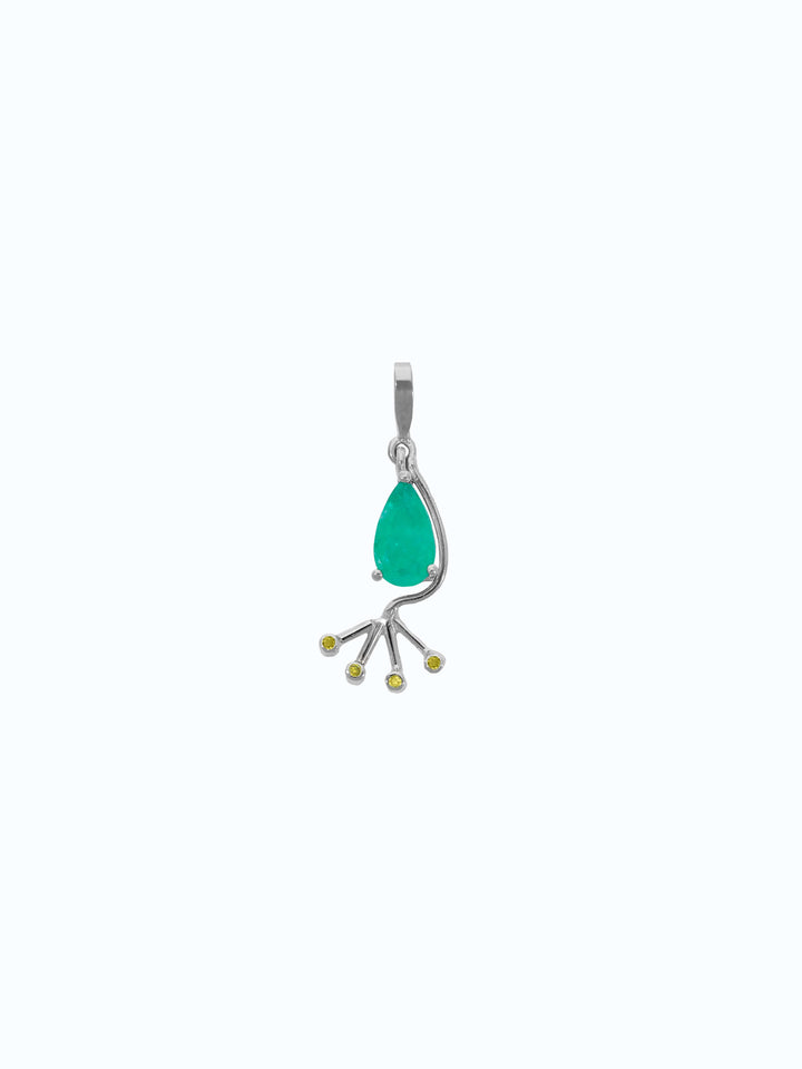 Dije de oro blanco con esmeralda y diamantes amarillos 