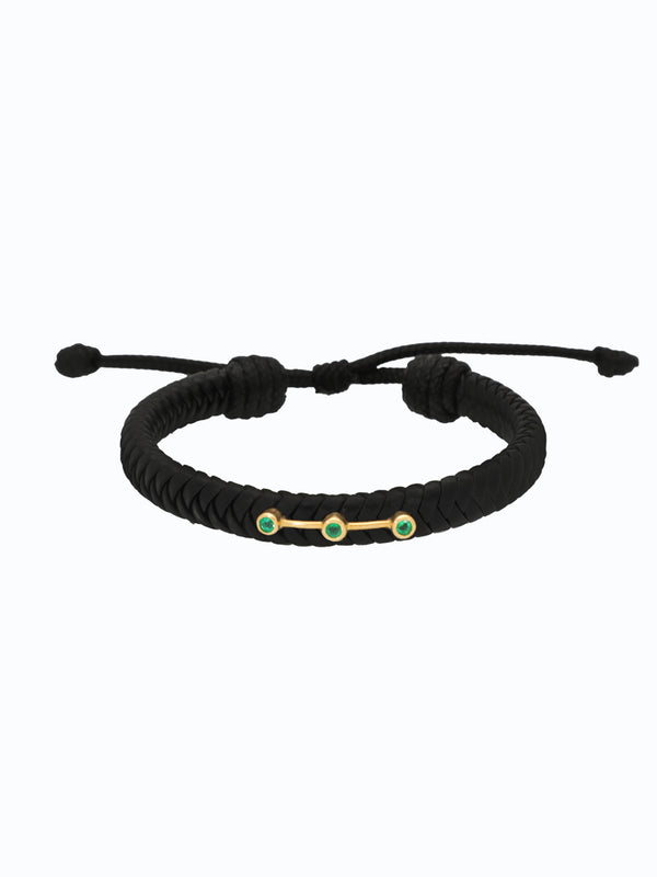 Pulsera de cuero artesanal con oro 18k y esmeraldas