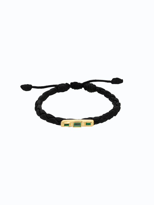 Pulsera de cuero con oro 18k y esmeralda