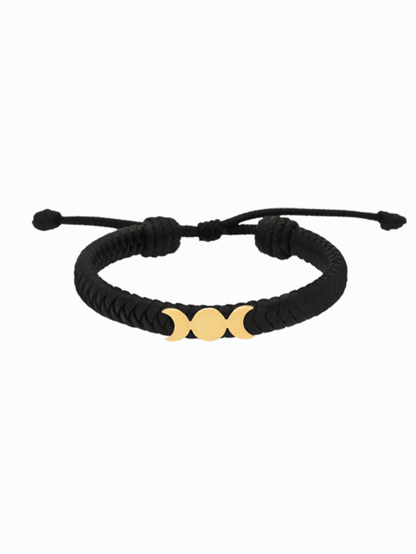 Pulsera de cuero con oro 18k diseño 3 lunas