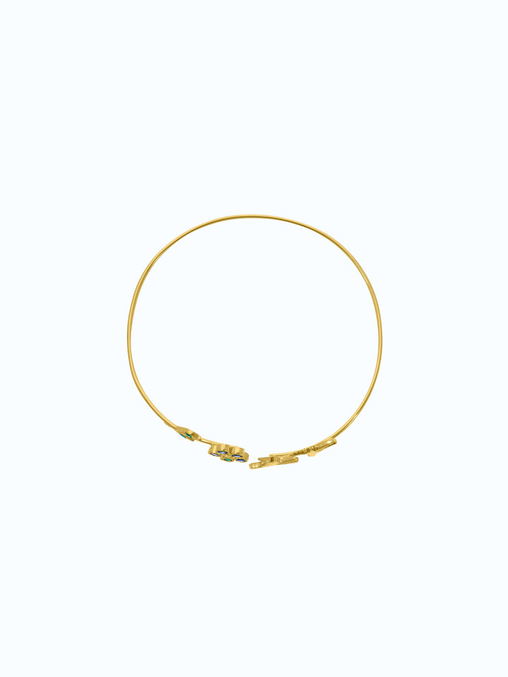 pulsera de oro 18k con zafiros y esmeraldas diseño colibrí