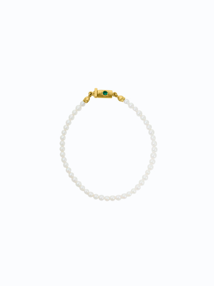 Pulsera de perlas naturales con oro 18k y esmeralda